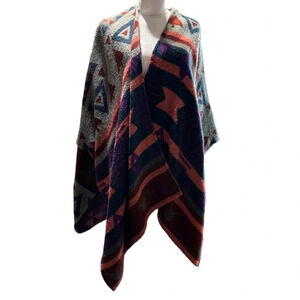 Marci Poncho Sweater Cardigan Aztec print Purple Grey Blue Armholes Small